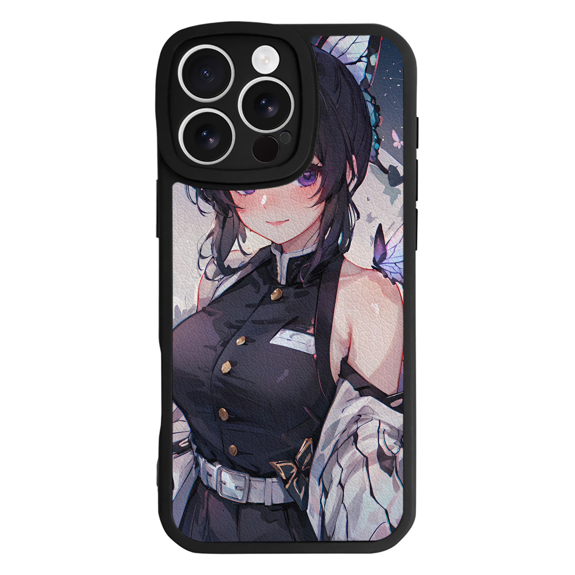 （画像用） 鬼滅の刃（きめつのやいば）蟲柱-胡蝶 しのぶ／こちょう しのぶ Kochou Shinobu 【iPhone 16シリーズ対応】シリコンスマホケース（レザー調） 材質：シリコン